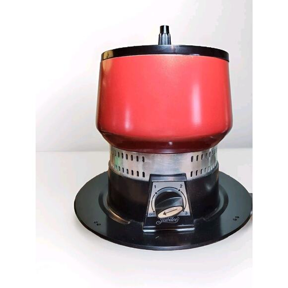 NEW Vintage Jubilee Electric MCM Fondue Set Retro Red Pot 4 Teak Handle Fork NOS - Picture 2 of 15